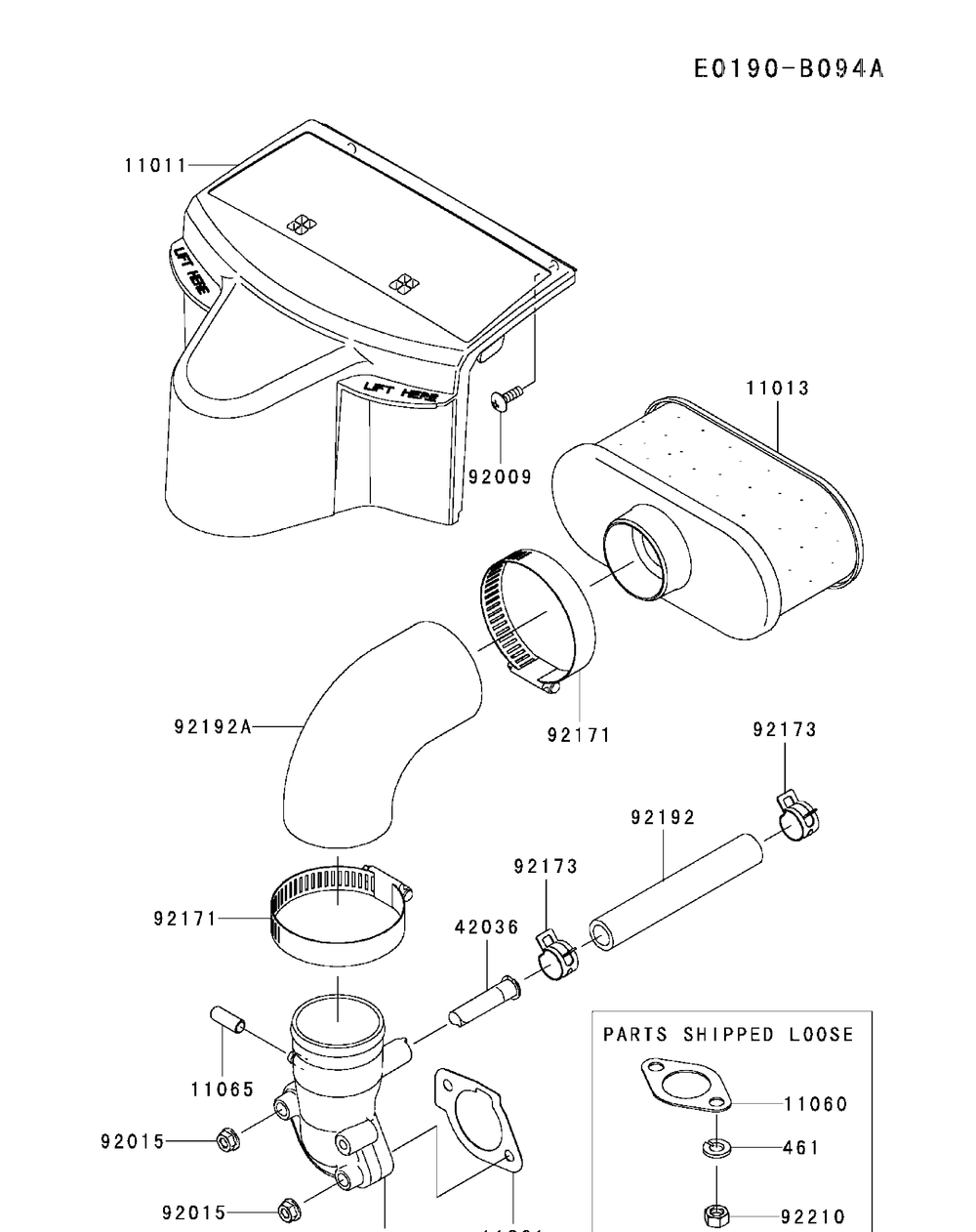 Kawasaki Fr651v-As08 Air Filter And Muffler Diagram and Parts List for XT2-LX46KW (Carb-13WFA1CT210)(2015) Cub Cadet Lawn Tractor